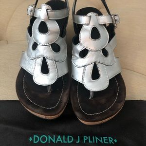 Donald J Pliner silver wedge sandals